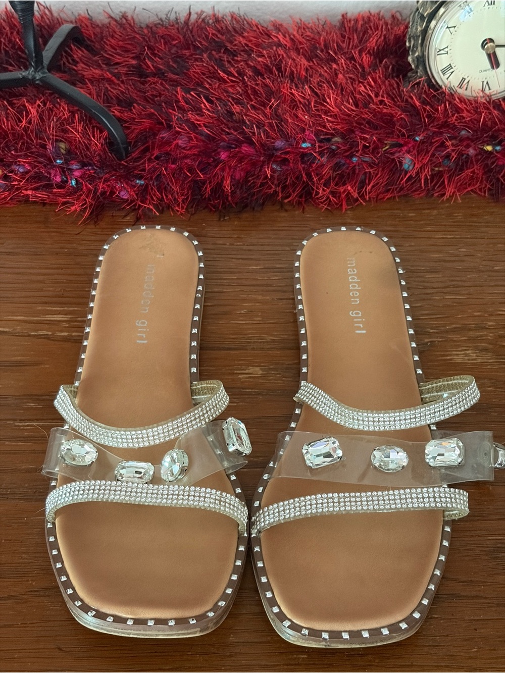Madden Girl Clear Crystal-Embellished Slide Sandals with Nude Footbed
